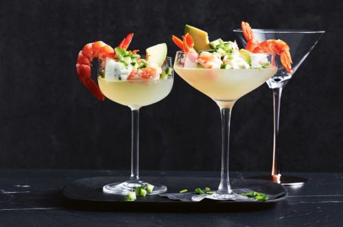 martini and shrimp cocktail