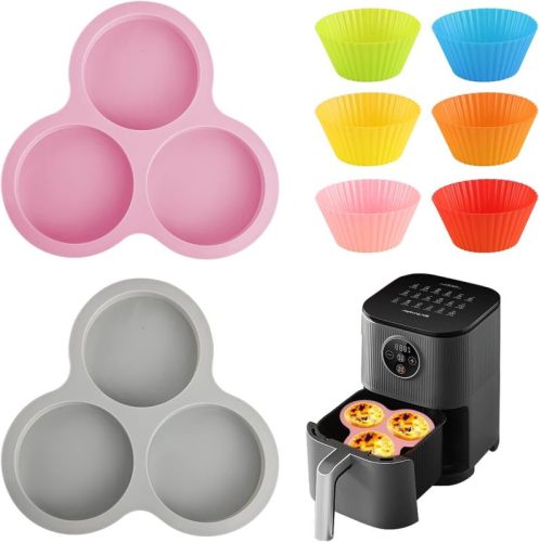 2PCS Silicone Air Fryer Egg Pan with 6PCS Reusable Silicone Baking Cups