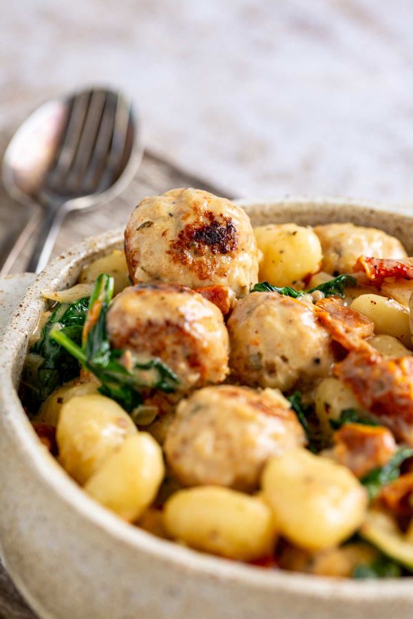 Slow Cooker Tuscan Chicken Meatballs with Gnocchi